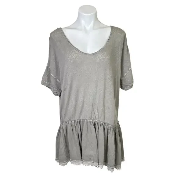 Free People | Womens Light Gray Relaxed Ruffled Tunic Top | Size: S - Picture 1 of 5